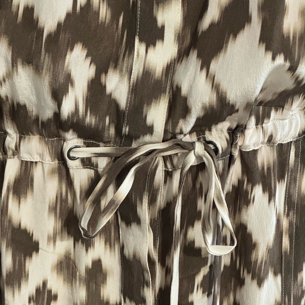 VINCE Ikat Print Cargo 100% Silk Midi Dress Brown Cream Sleeveless Size M Casual - Picture 6 of 10